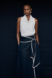 IVORY LINEN FOLDED COLLAR TOP