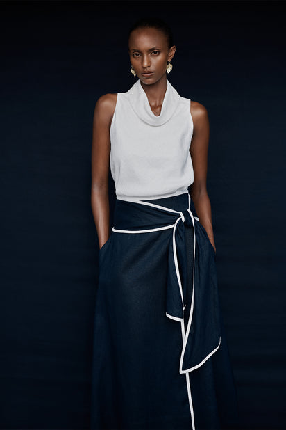 NAVY LINEN WRAP SKIRT