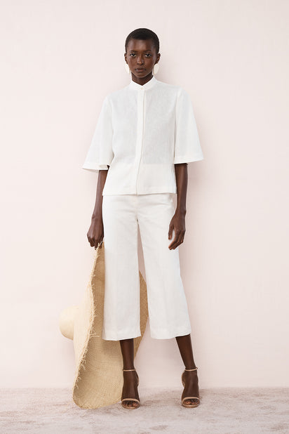 IVORY LINEN BOX SLEEVE SHIRT