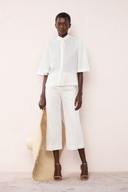 IVORY LINEN PANT WAISTED CROP PANT
