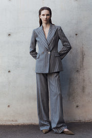SLATE ITALIAN WOOL PINSTRIPE WIDE LEG PANT
