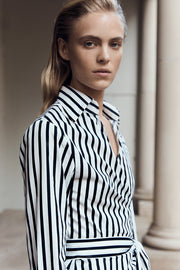BLACK AND WHITE STRIPE COTTON WRAP TOP