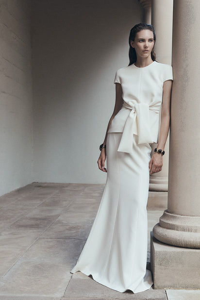 IVORY CREPE CAP SLEEVE TIE TOP