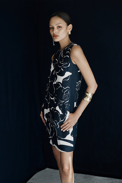 CELESTIAL PETALS LINEN SHIFT DRESS