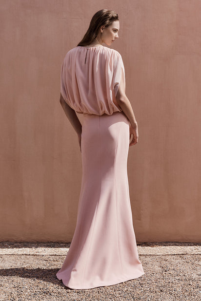 PALE ROSE GEORGETTE GATHERED CAPELET TOP