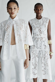 IVORY LACE BRODERIE FLUTED SLEEVE TIE TOP