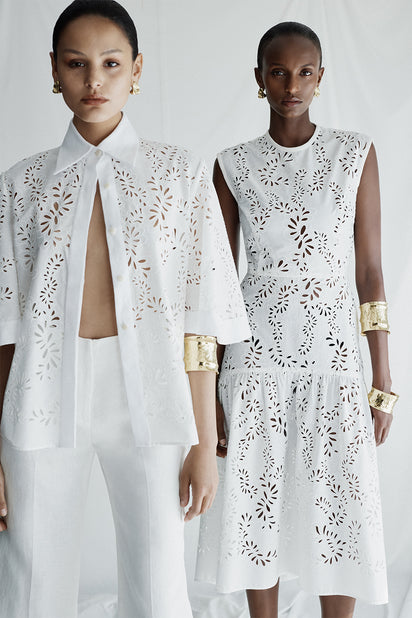 IVORY LACE BRODERIE MIDI DRESS