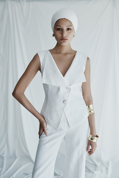 IVORY LINEN DOUBLE BREASTED VEST