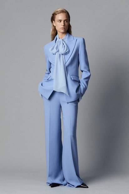 CORNFLOWER CREPE LONG LINE JACKET