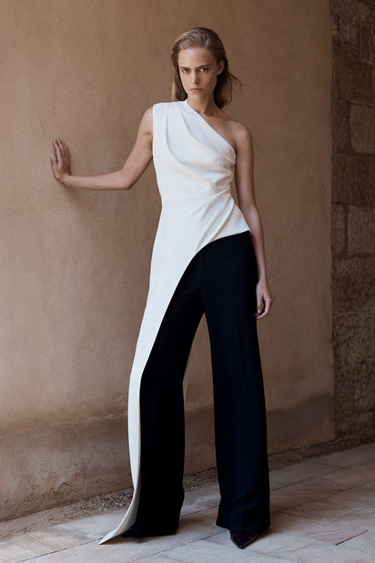 BLACK CREPE HIGH WAISTED WIDE LEG PANT