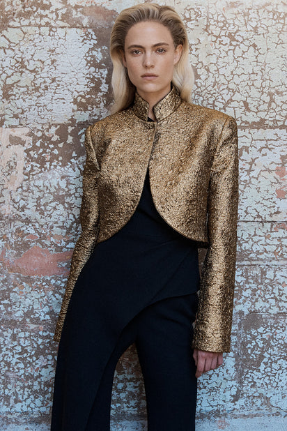 GOLD METALLIC BROCADE CROP JACKET