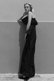 BLACK TAFFETA ASYMMETRIC ONE SHOULDER DRESS