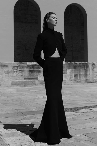 BLACK CREPE CROP JACKET