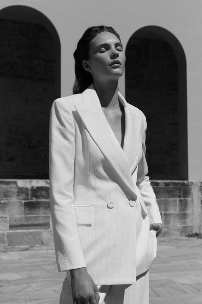 IVORY STARLIGHT TWILL DOUBLE BREASTED BLAZER