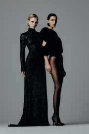 BLACK CRUSHED SEQUIN SKIVVY GOWN