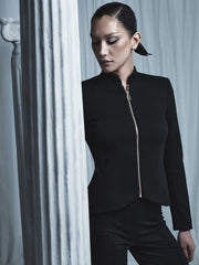 BLACK PONTE ZIP FRONT JACKET