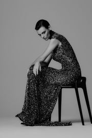 CHROME CRUSHED SEQUIN POLO GOWN