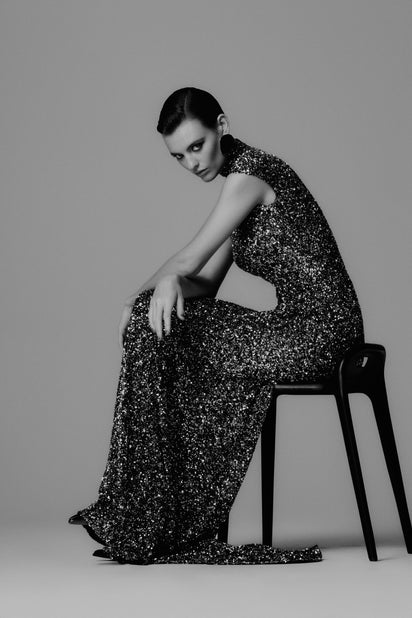 CHROME CRUSHED SEQUIN POLO GOWN