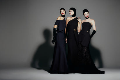 BLACK CREPE ASYMMETRICAL LA BANDA GOWN