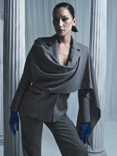 GREY MELANGE WOOL SUITING SCARF JACKET