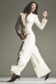 IVORY SATIN ACETATE TIE WAIST BLAZER