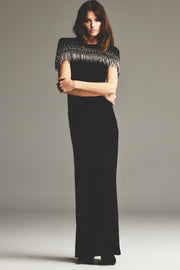 BLACK CREPE FRINGE CAPE GOWN