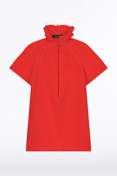 SCARLATTO TAFFETA RUFFLE BLOUSE