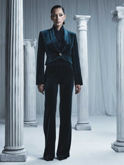 HUNTER GREEN VELVET WIDE LEG PANT