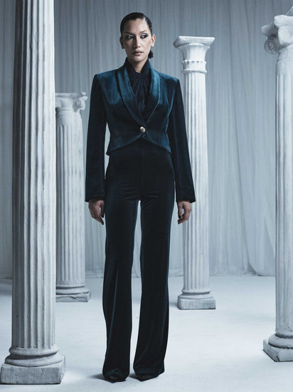 HUNTER GREEN VELVET WIDE LEG PANT