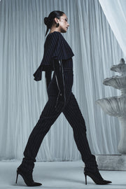 NAVY PINSTRIPE CAPE TOP