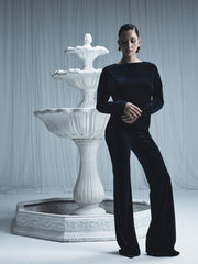 NAVY VELVET DROP SHOULDER TOP