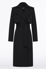 BLACK CREPE DOUBLE-BREASTED TRENCH COAT