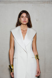 IVORY CREPE SATIN COLLAR LONGLINE VEST