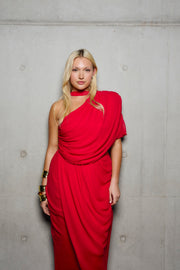 RED GEORGETTE DRAPE WRAP SKIRT
