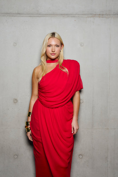 RED GEORGETTE DRAPE WRAP SKIRT