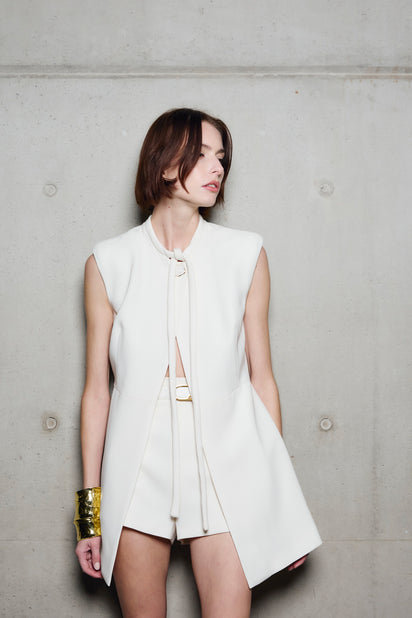 IVORY CREPE TIE NECK VEST