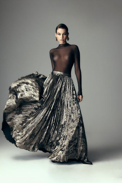 IRON BURNISH METALLIC PLEATED SKIRT Carla Zampatti