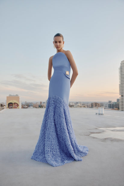 CORNFLOWER NASTRO STRAPLESS GOWN