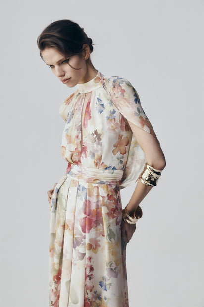 ETHEREA BLOOM HALTER CAPE GOWN