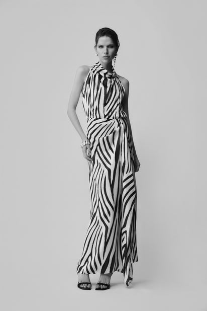 BOLD STRIPE CASCADE DRESS