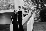 BLACK CREPE FEATHER MAXI DRESS
