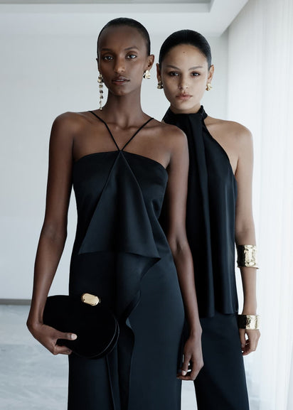 BLACK CZ OVAL SUEDE CLUTCH