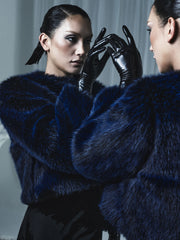 BRIGHT NAVY TIPPED FUR SHORT JACKET
