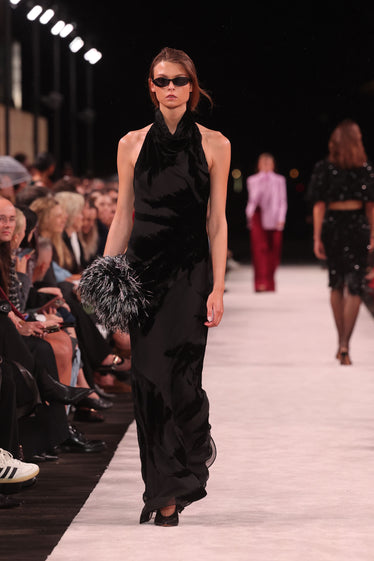 BLACK VELVET BURNOUT BIAS GOWN