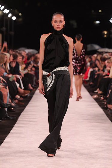 BLACK SATIN ACETATE DEEP PLEAT PANT