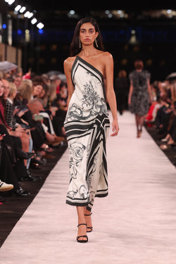 ROCOCO SILK TWILL ASYMMETRICAL SCARF GOWN