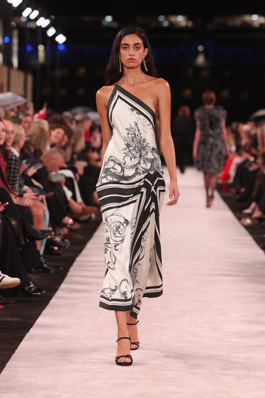 ROCOCO SILK TWILL ASYMMETRICAL SCARF GOWN