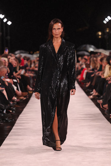 BLACK LIQUID SEQUIN DOUBLE BREASTED COAT
