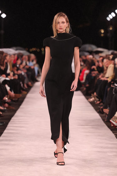 BLACK CREPE TUXEDO MIDI DRESS