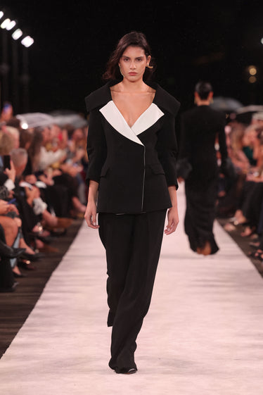 BLACK CREPE TUXEDO DOUBLE BREASTED JACKET
